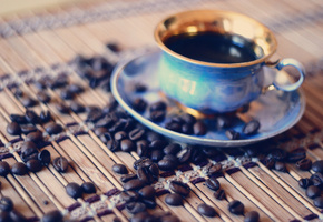 чашка, кофе, Кофейнве зерна, макро, morning, утро