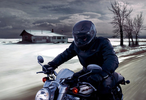 скорость, байкер, небо, Мотоцикл, дом