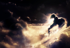полет, солнце, Фантастика, обои, небо, ангел, облака, парень, цвета, лучи, фон, фантазия