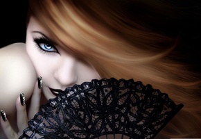 woman, Девушка, beautiful, веер, волосы