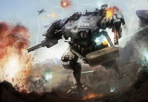 огонь, робот, война, ящик, шагатель, Боевой, взрывы, пушки