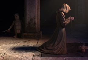 гоблин, Монах, молитва, нож, глаза, четки