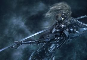 киборг, меч, катана, Девушка