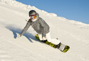 сноубордист, сноубординг, горы, зима, девушка, снег, спуск, Snowboard, ратрак