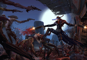 дикий, револьвер, луна, запад, мясо, Ковбой, салун, зомби, трупы