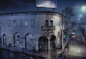 Tron, здание, дорога, мотоцикл, город, автомобиль, улица