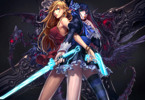 конфета, меч, роза, Panty & stocking with garterbelt, девушки, оружие