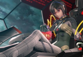 Neon genesis evangelion, девушка, очки, корабль, сидит, кресло