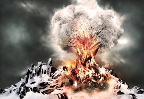 дерево, огонь, Снег