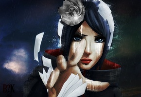 цветок, Naruto, рука, конан, бумага