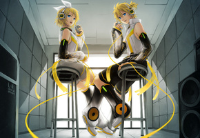 Аниме, kagamine len, микрофон, дуэт, вокалод, музыка, концерт
