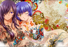 кану, девушки, ремо, Ikkitousen, узоры