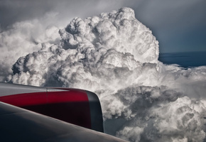 турбина, полет, крыло, Облака