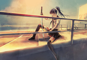 Девушка, школьница, катана