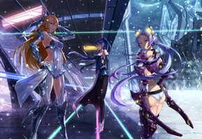 оружие, Аниме, снег, девушки