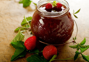 банка, клубника, Варенье, листья