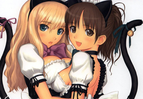 неко, прижимаются, груди, Девочки, сиськи