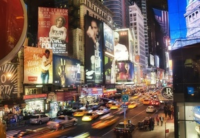 огни, вечер, движение, new york, Город, city, улица