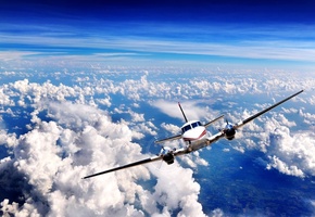 небо, летит, высота, Самолет, облака