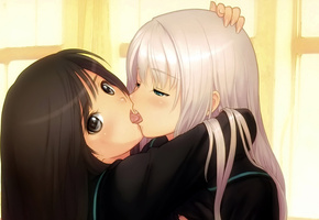 поцелуй, юри, аниме, Девушки