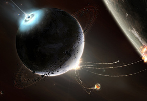 катастрофа, астероиды, взрывы, Планеты, кольца, обломки