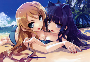 купальник, Panty & stocking with garterbelt, пляж, песок, девочки