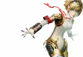 робот, лента, soejima shigenori, девушка, Persona 3, белый фон