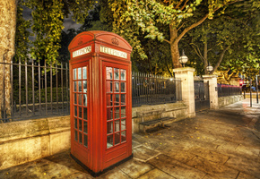 улица, Лондон, будка, лето, телефон
