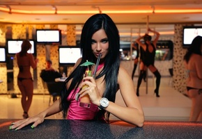 стрипбар, , коктейль, Ashley bulgari, брюнетка, в розовом