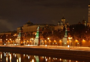 река, фонари, кремль, Москва