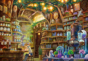 библиотека, лаборатория, оборудование, книги, Девочка