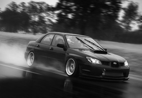дождь, белое, чёрно, Subaru