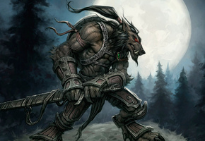луна, moon, World of warcraft, воин, worgen, ворген