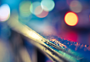 макро, блики, вода, цвета, капли, дождь, свет, Перила