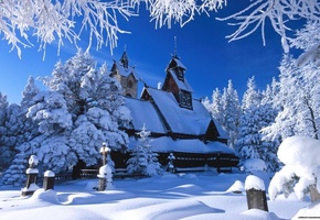 снег, дом, Зима