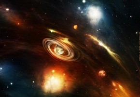 космос, свет, спираль, Планеты