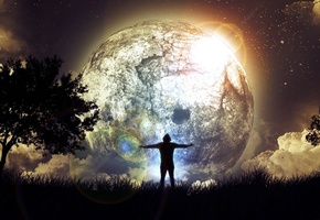 планета, Фантастика, край света, деревья, человек