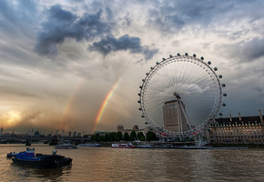 лондон-ай, карусель, радуга, темза, Лондон
