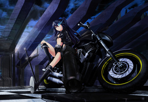 Black rock shooter, курой, мато, мотоцикл, оружие, меч