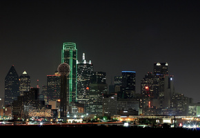 небоскребы, ночной, Даллас, город, огни