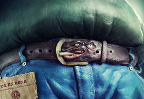 глаза, рот, Пластилин, пузо, джинсы, ремень