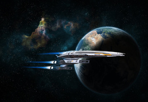 Нормандия, sr-2, масс эффект, планета, космос, normandy, mass effect