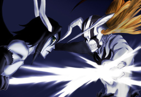 битва, hollow ichigo, улькиорра, Аниме, bleach, арранкар