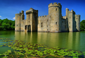 лес, castle, вода, бодиам, bodiam, замок, озеро, Англия, лето