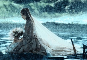 фата, нееста, Девушка, букет, элизабет суонн, дождь