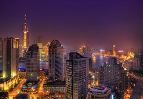 огни, шанхай, азия, Город, китай