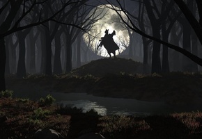 Всадник, ночь, без головы, река, луна, лес