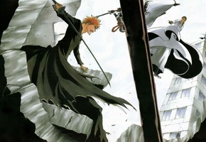 капитан айзен, блич, битва, гин, ичиго, тоусен, Аниме