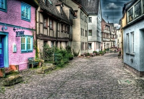 дома, дорога, улица, из камней, Город, день