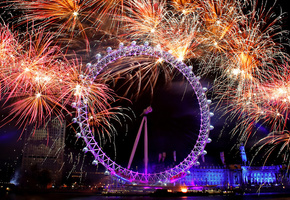 Салют, свет, колесо, краски, огни, фейерверк, праздник
